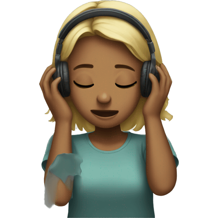 Girl crying with headphones on  emoji