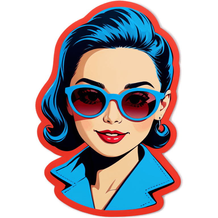 Pop art cute women with blue hear with sunglasses  emoji