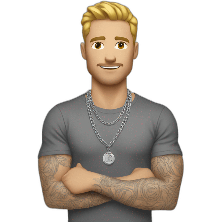 A strong white man wearing men silver chain,styled on a Full sleeve tshirt emoji