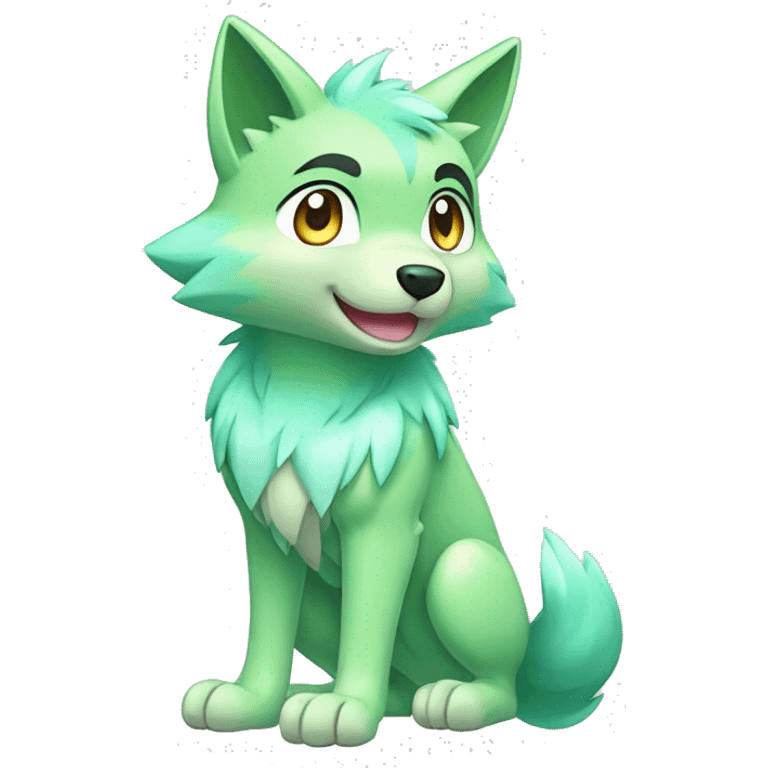 Cute Shy Shiny Pastel-Green Fakémon-Wolf-Pokémon Full Body emoji