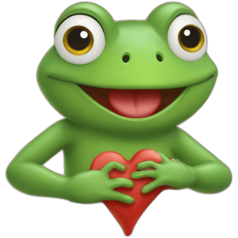 Grenouille avec un pull rouge qui tient un coeur dans ses mains emoji