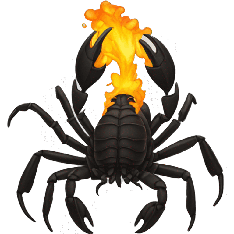 Scorpion preto saindo do fogo emoji