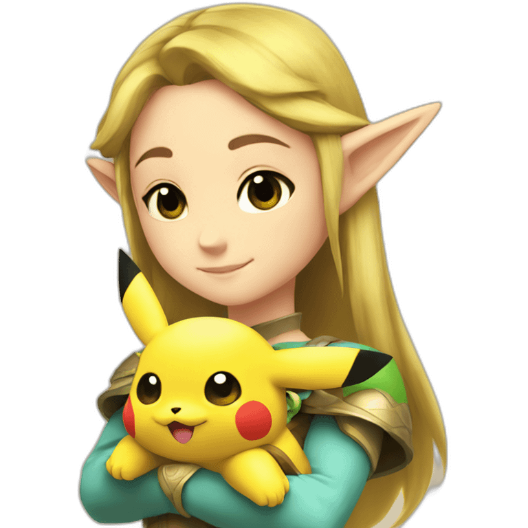 Princess Zelda cuddling a pikachu emoji