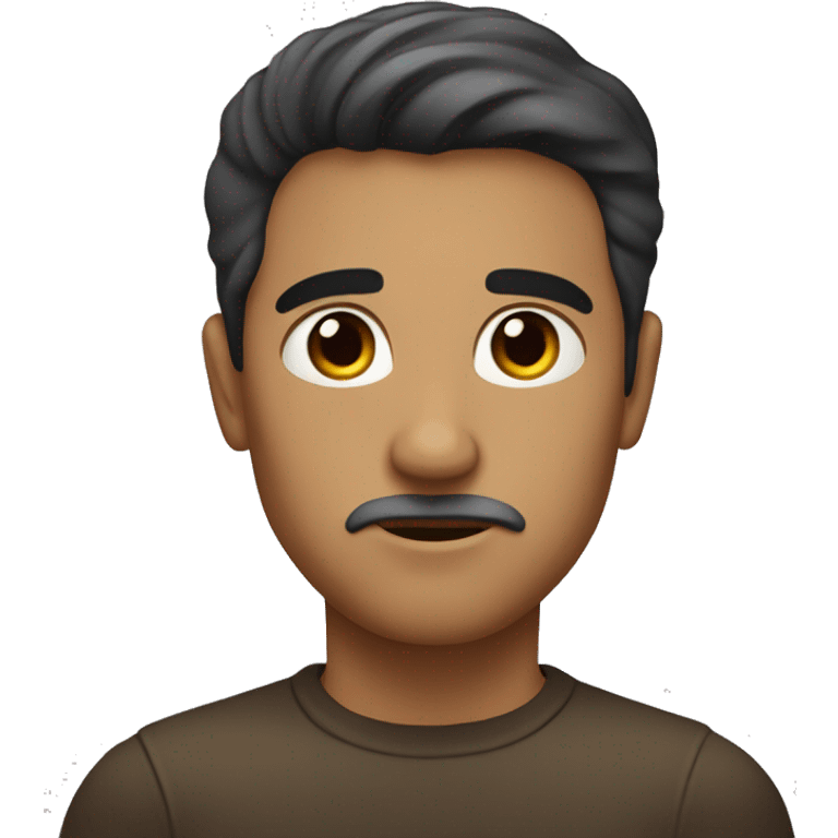 man, Hair is short, straight, and dark brown in color.
Face is oval-shaped.
Eyes are medium-sized, with a serious and slightly contemplative expression. emoji