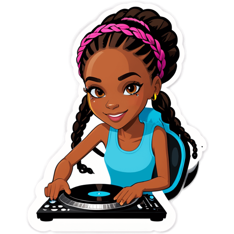 Black girl teen DJ with braids emoji