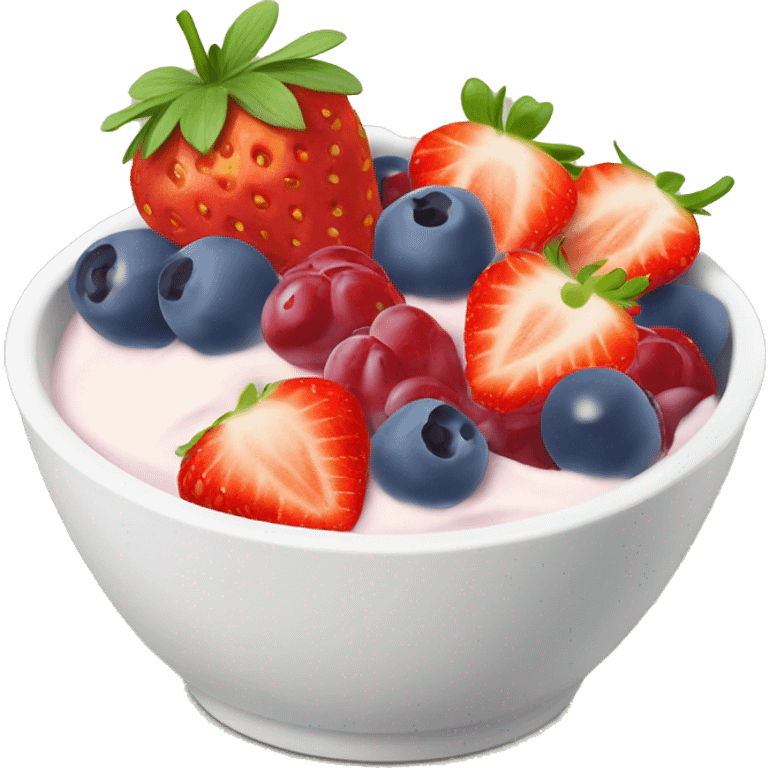 fruit yogurt bowl with strawberries and grapes emoji