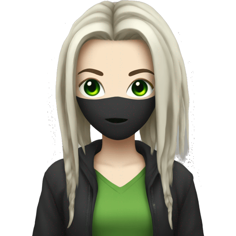 White girl, anonymous, cyberpunk black dreadlocks, green eyes  emoji