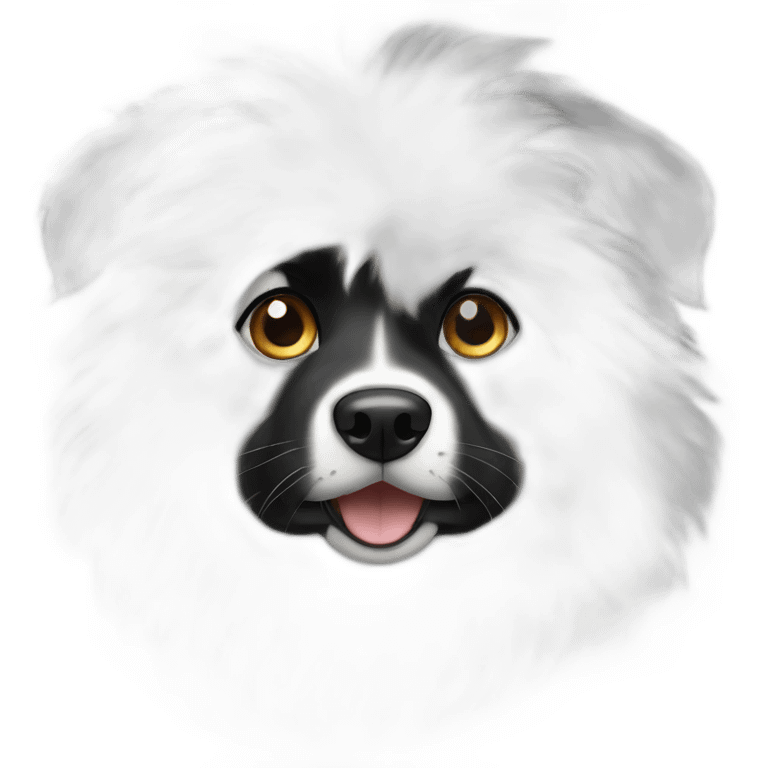 Black Aussie dog with white fur coming down from top of head to eye section emoji