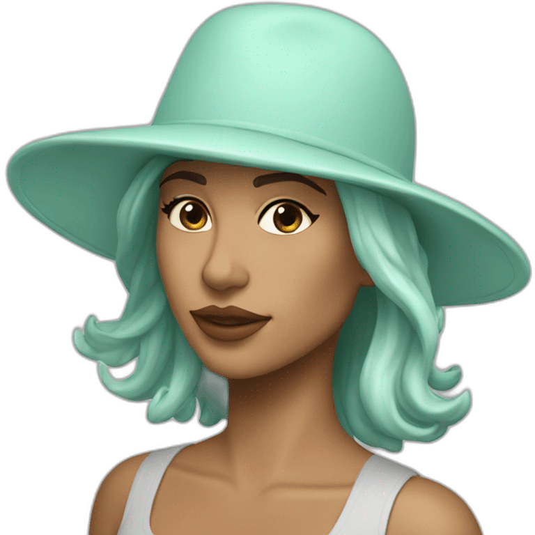 Latina with sea foam colored flat brim hat emoji