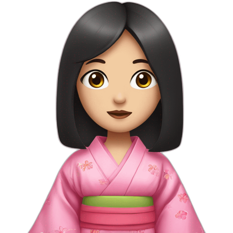  A girl wearing a pink kimono, with long black hair and wide pink eyes emoji