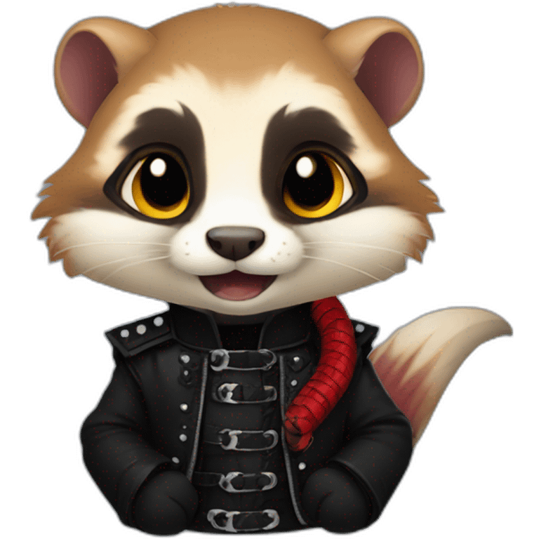 Red ferret wearing black gothic heavy metal clothing fringe to one side and snake emoji