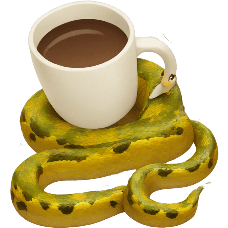 snake in autumn leaves drinks hot coffee emoji