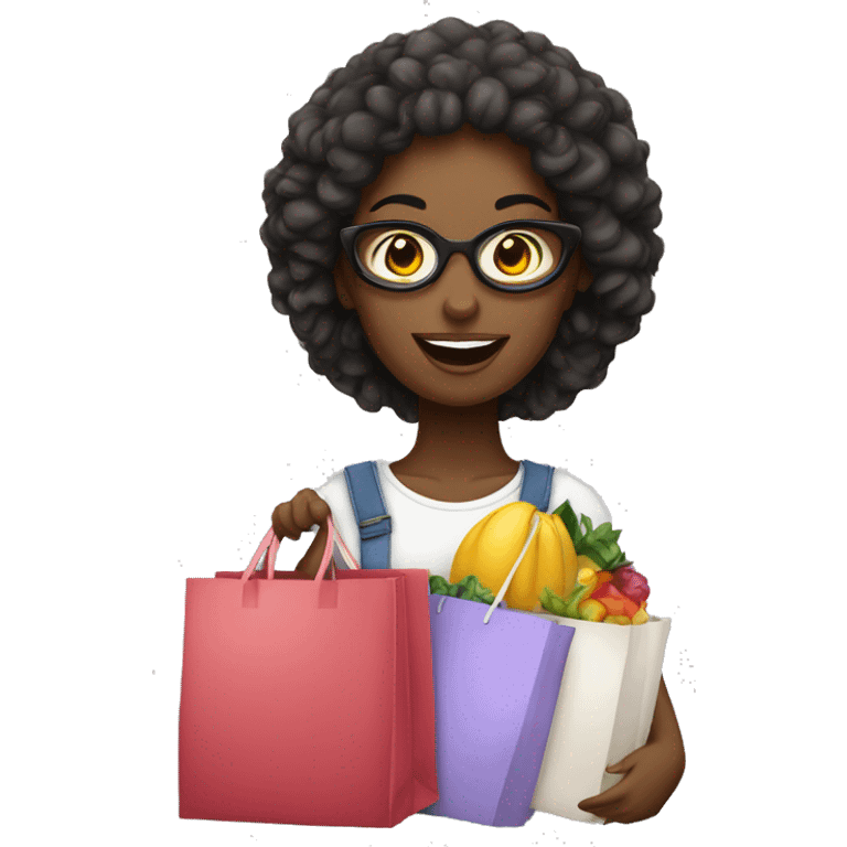 mulher branca com sacolas de compras emoji