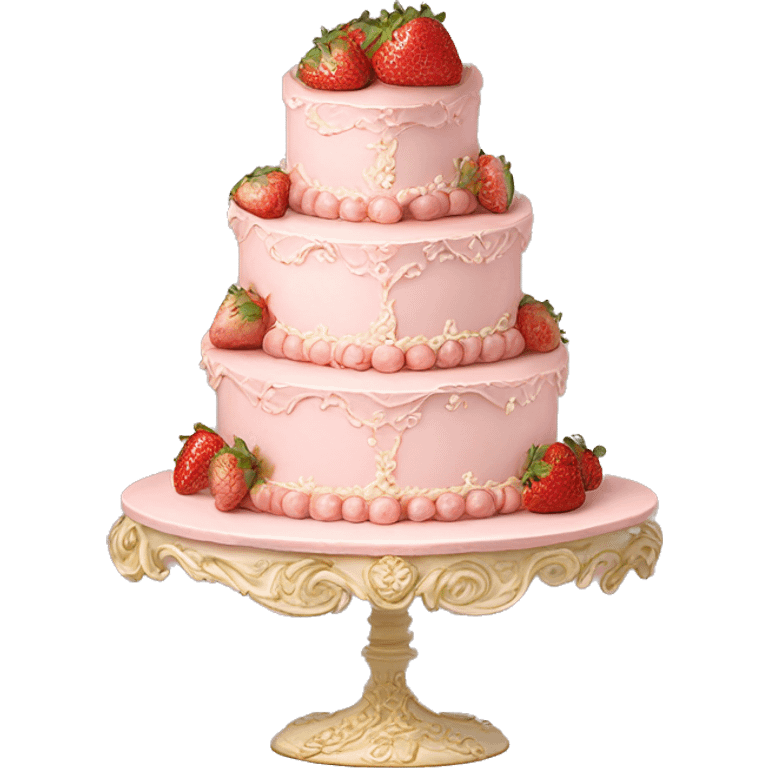 vintage rococo three tier highly detailed pale pink cake with strawberries emoji