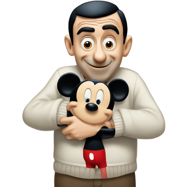 mr bean hugging with mickey mouse emoji