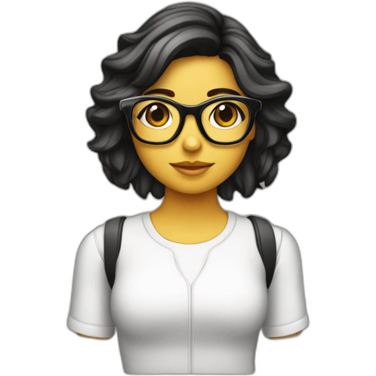 Chica linda morocha con gafas y computadora  emoji