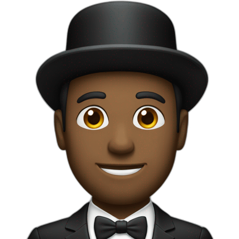 30 year old man, black suit, white tie and black top hat emoji