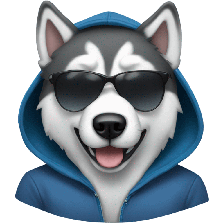 Husky wearing a hoodie and sunglasses emoji