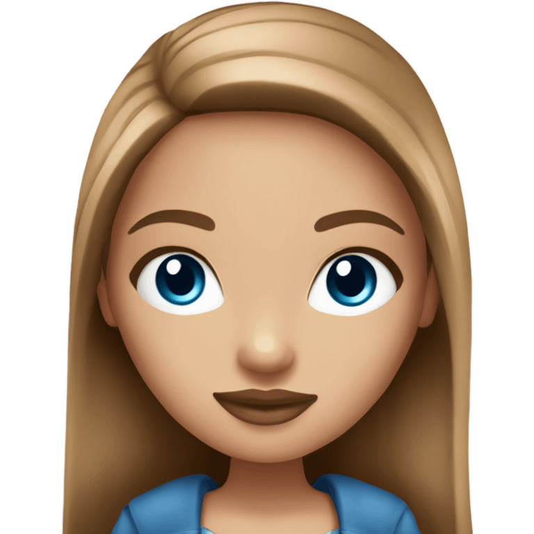 Bratz Beautiful woman, long straight light brown hair, blue eyes, cozy emoji