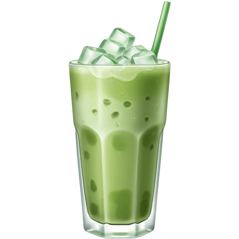 iced matcha latte with ice cubes pale green emoji