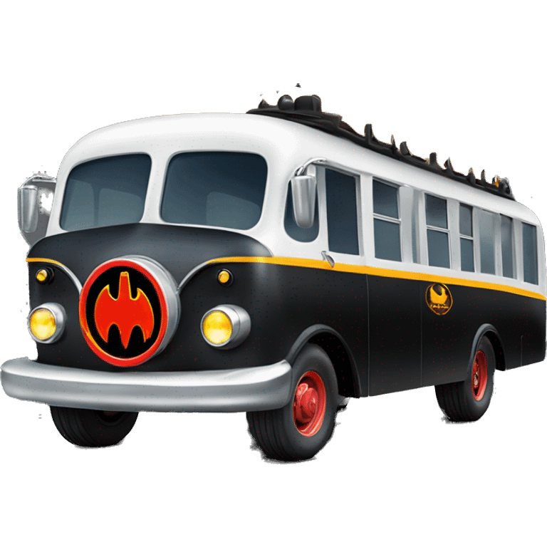 Side view shiny Batman’s black with vertical hot rod flames 1956 ghost busters accessorized school bus emoji