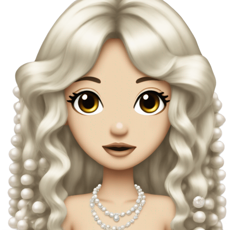 mermaid hime gyaru girl, dark hair with pearls emoji