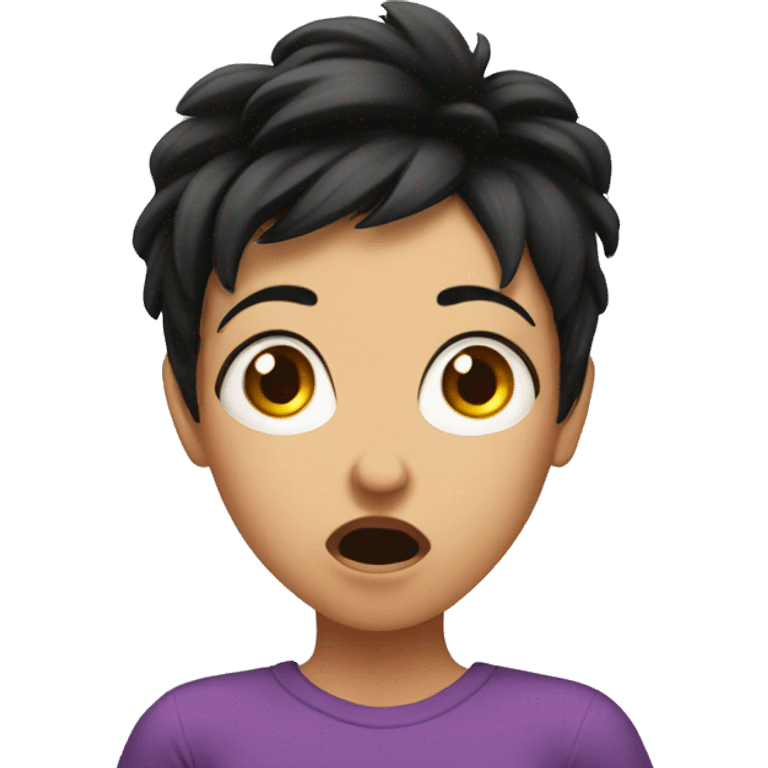 Shocked girl with crazy short black hair emoji