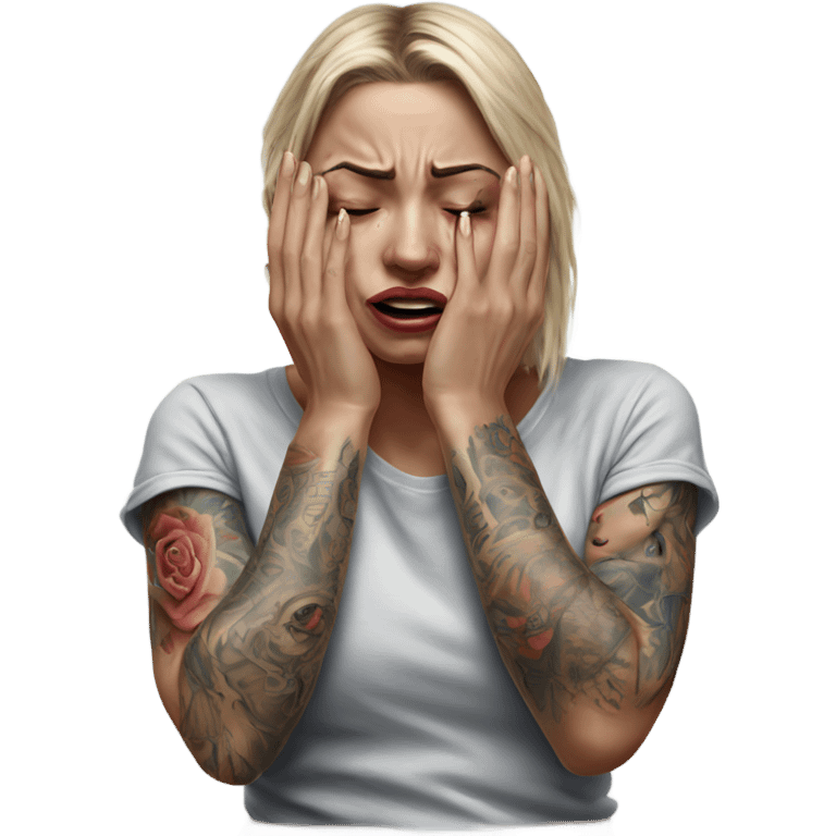 Hyper Realistic Beautiful tattooed woman crying pulling her boyfriends hand  emoji