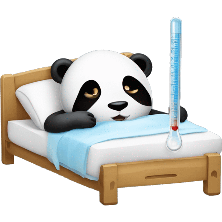 Sick Panda in bed with fever Thermometer  emoji