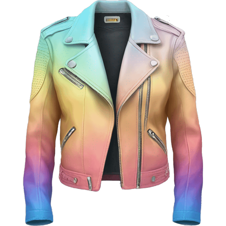 Realistic isolated pastel rainbow ombre open fashion leather jacket.. emoji