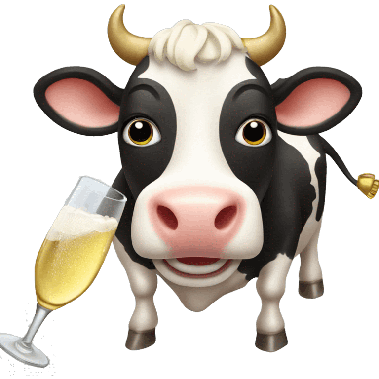 A cow with champagne emoji