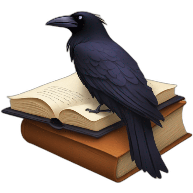 A stylized raven perched on an open book emoji