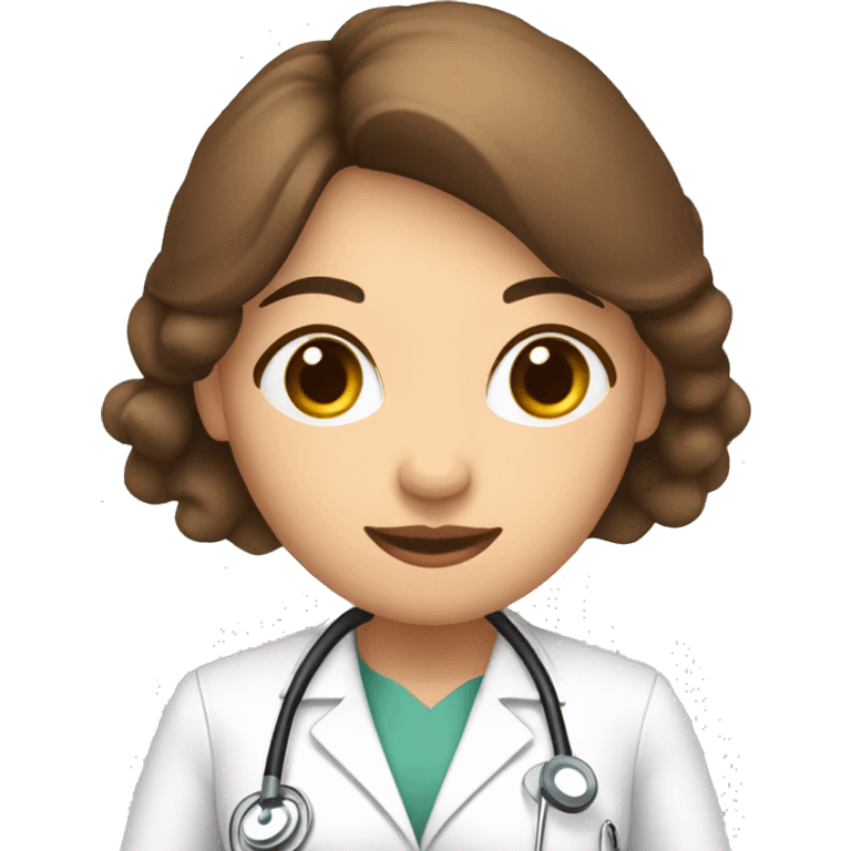 mujer medico de pelo marron y largo. Con ojos marrones. con la palma de la mano hacia arriba. emoji