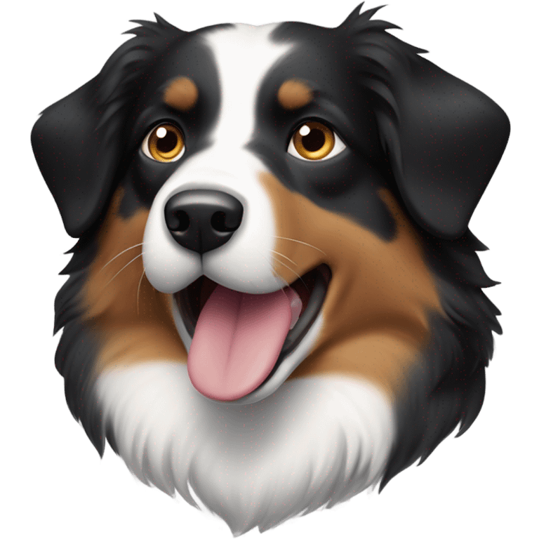 Black and tan Australian shepherd dog mostly black with one parti eye emoji