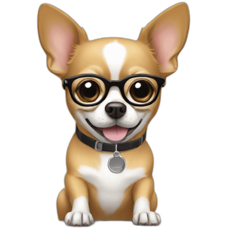 chihuahua working on a computer with glasses emoji