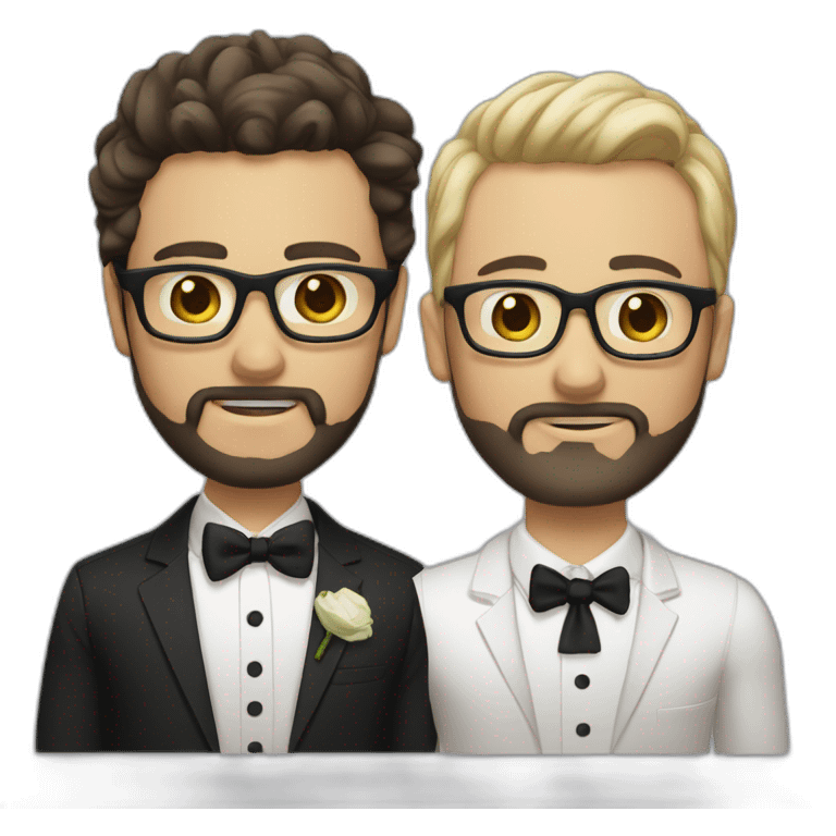 two groom, one with a dark beard and glasses and the other beardless with light hair and white skin emoji