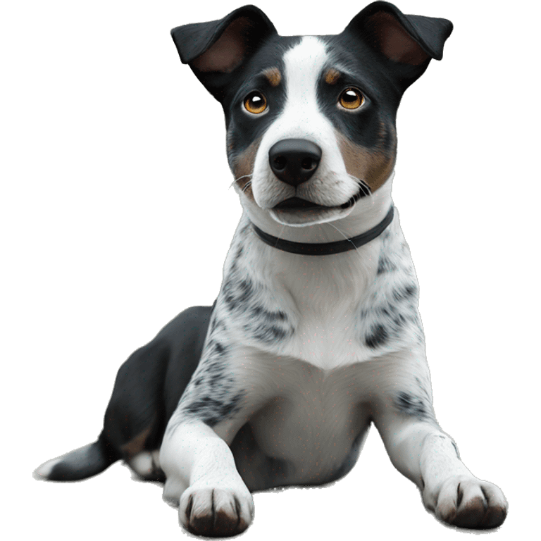 Black and white Blue heeler pointer mix in outdoor setting emoji