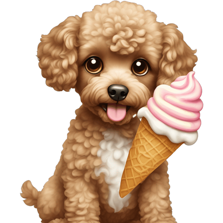 Toy poodle eating ice cream emoji