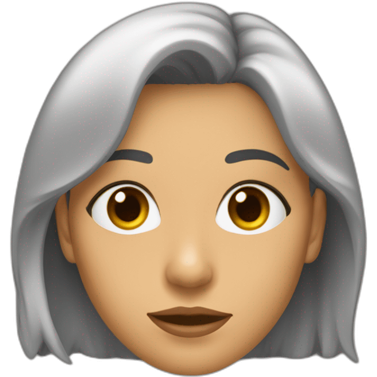 mujer pelo castaño hasta los hombros con anteojos cuadrados y ojos castaños emoji