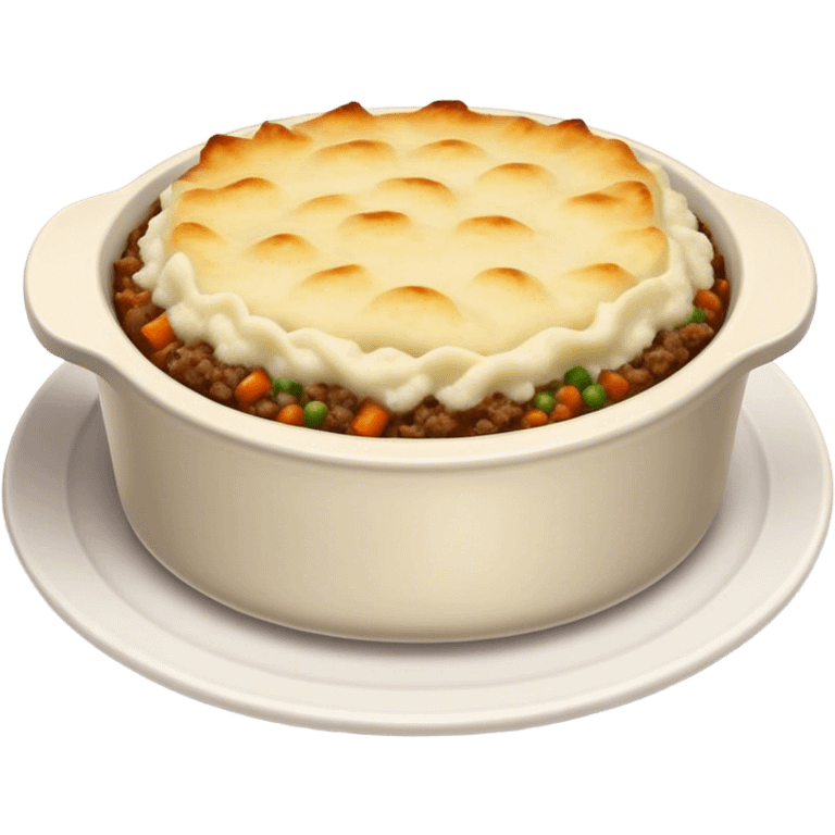 Cinematic Realistic Shepherd's Pie Dish Emoji, depicted with rich, savory minced lamb and vegetable filling topped with creamy mashed potatoes, rendered with exquisite detail and natural warm lighting that highlights its homestyle appeal. emoji