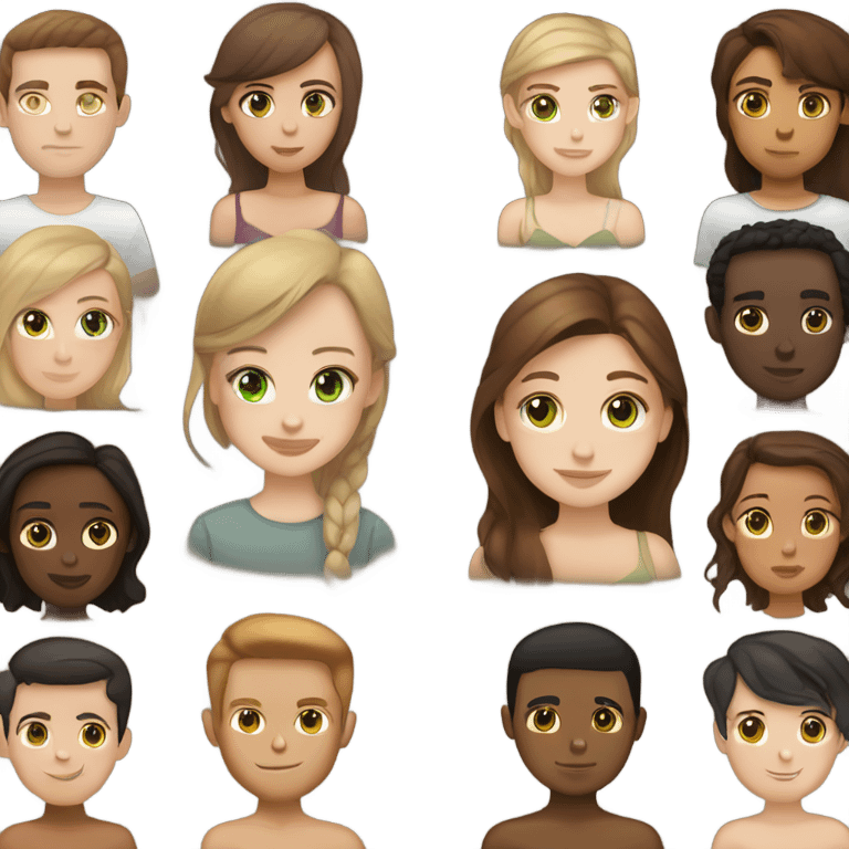 Girl with green eyes, brown hair, and pale skin and boy with brown hair brown eyes and tan skin emoji