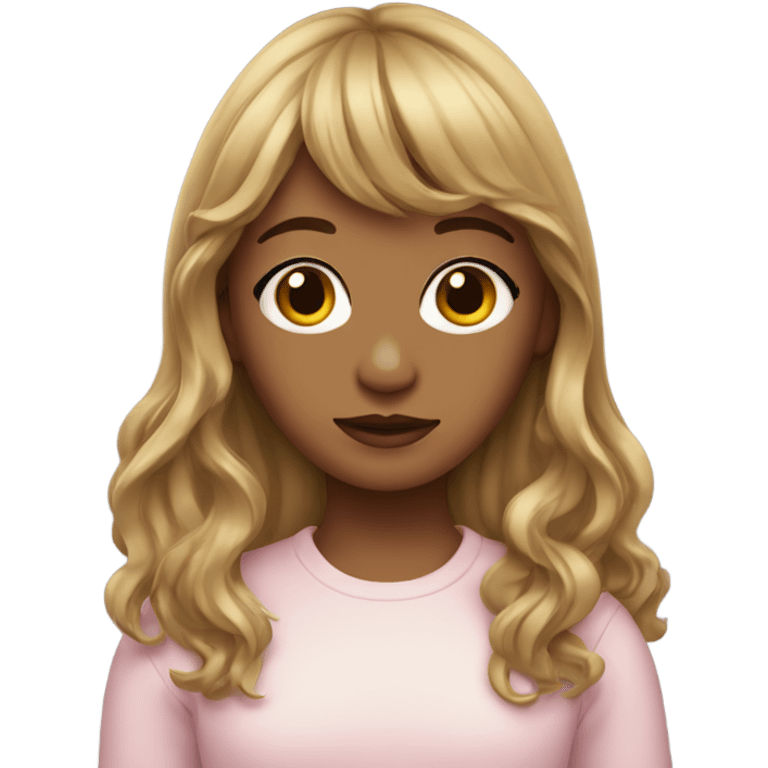 girl with long semi wavy hair and curtain bangs  emoji