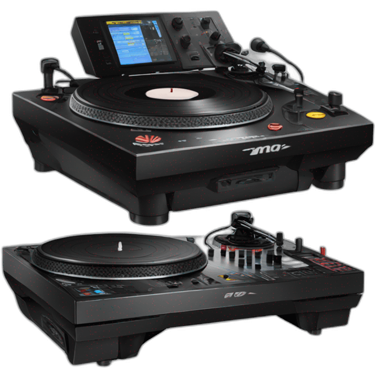 2 turntables with dj mixer pioneer dj emoji