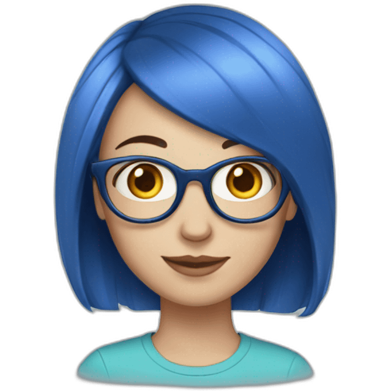 White Girl with blue bob hair, glasses and freckles emoji