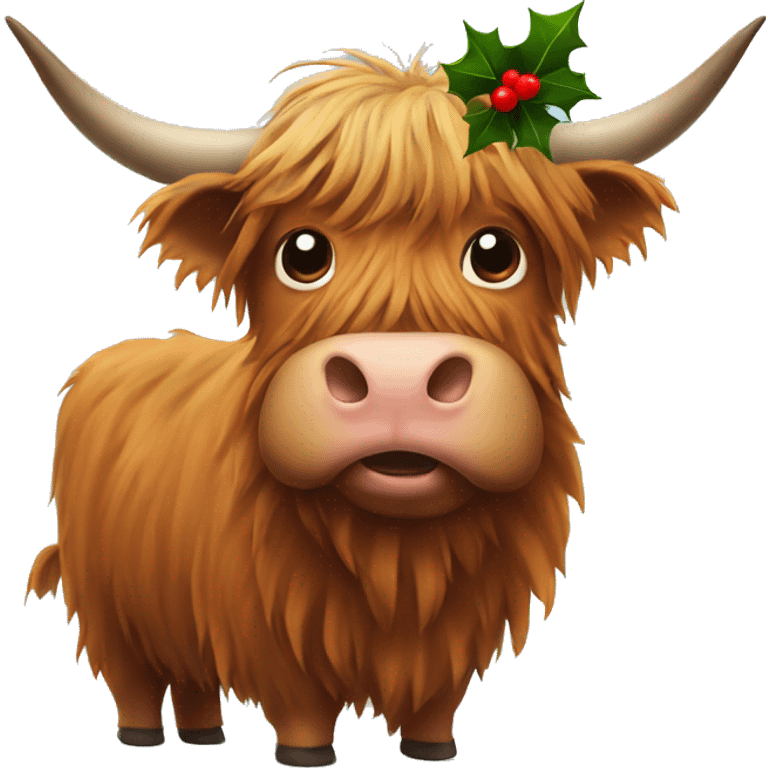 Highland cow with Christmas hat emoji