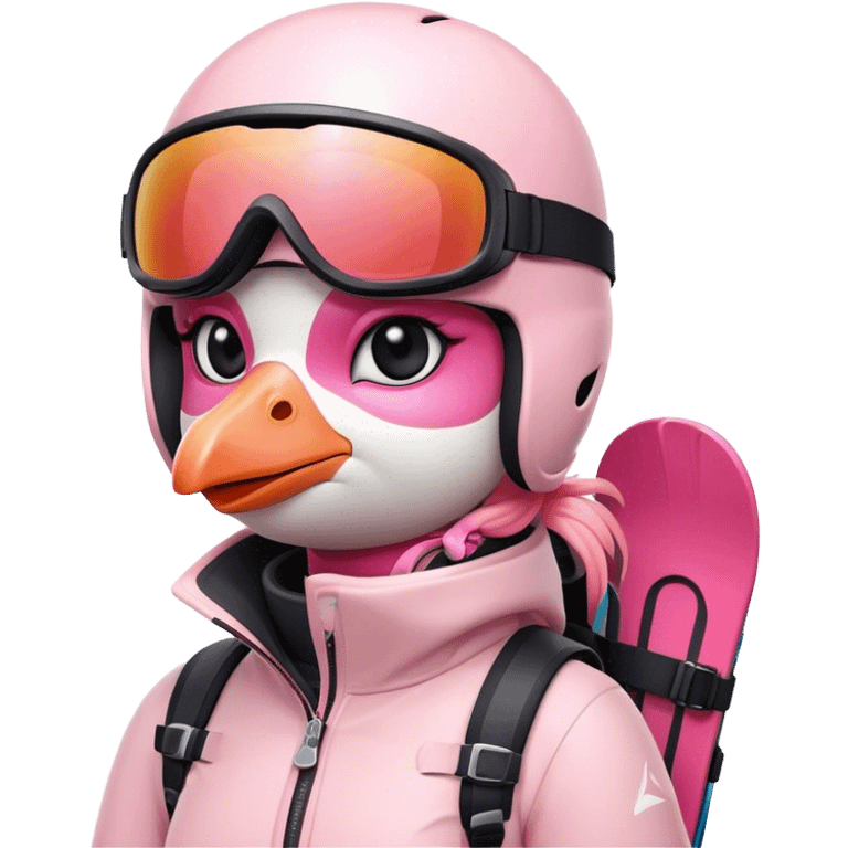 A female Skiing Flamingo with ski helmet, ski goggles , ski and ski boots. One head and two legs emoji