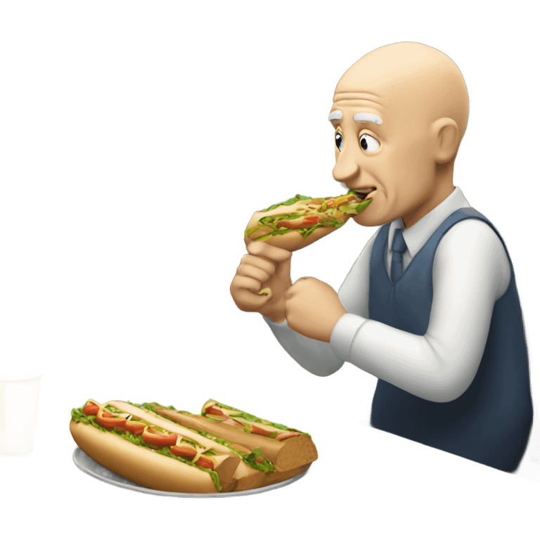 Bald white old guy eating subway emoji