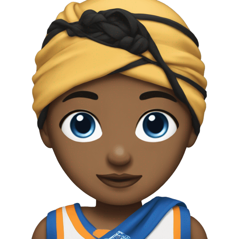 girl with black hair, bandana, and blue eyes, and jersey on emoji