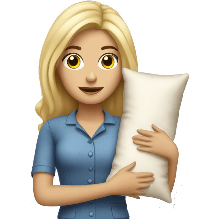 blonde storekeeper holding pillows emoji