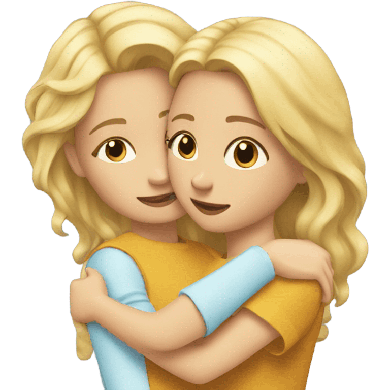 Girl with long honey blonde hair hugging girl with short blonde hair  emoji